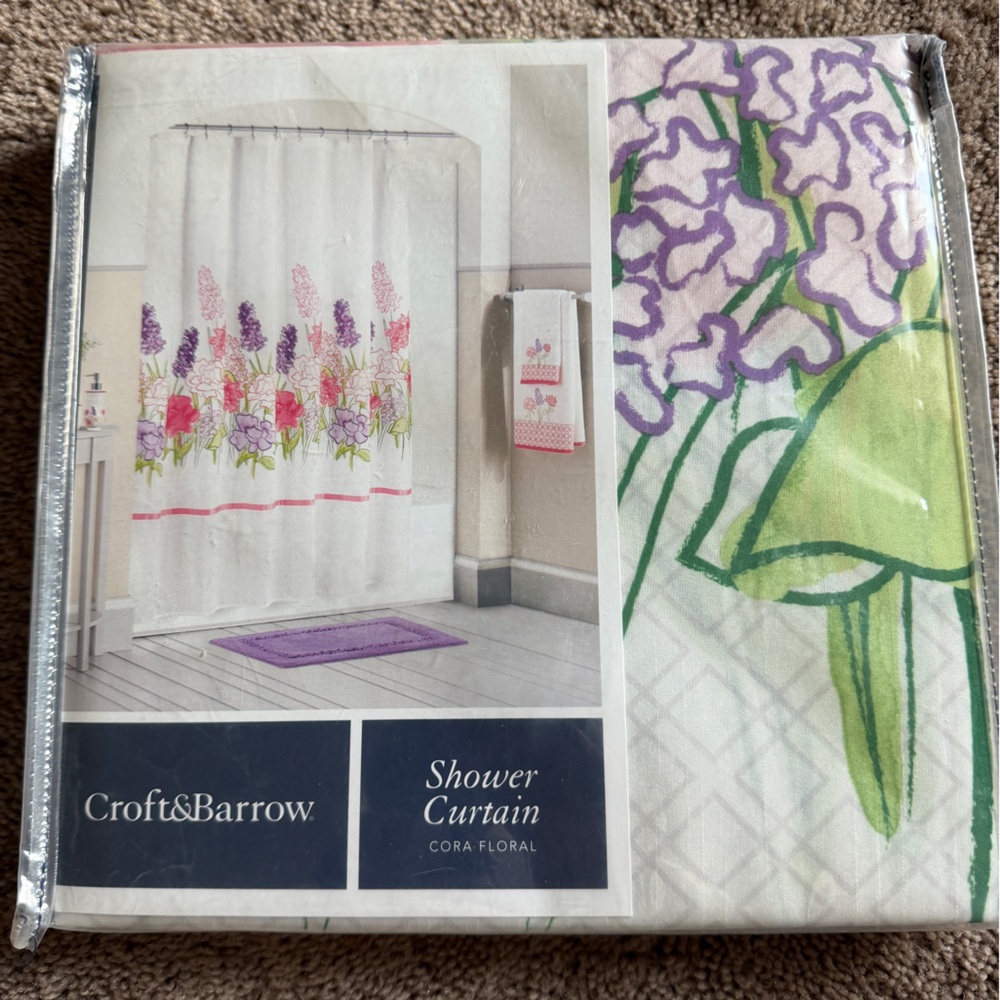 New Croft & Barrow Coral Floral Shower Curtain